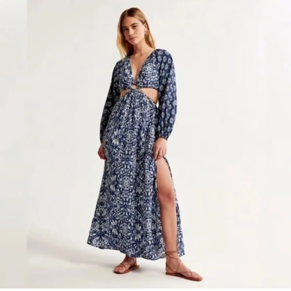 Abercrombie & Fitch Plunge Cut Out Maxi Dress Size L NWT